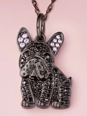 French Bulldog Dog Breed Sterling Silver CZ Sparkle Pendant Necklace NEW